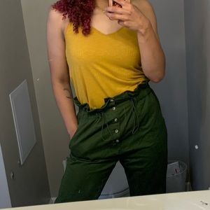 Olive Army Green Button Paperbag Pants